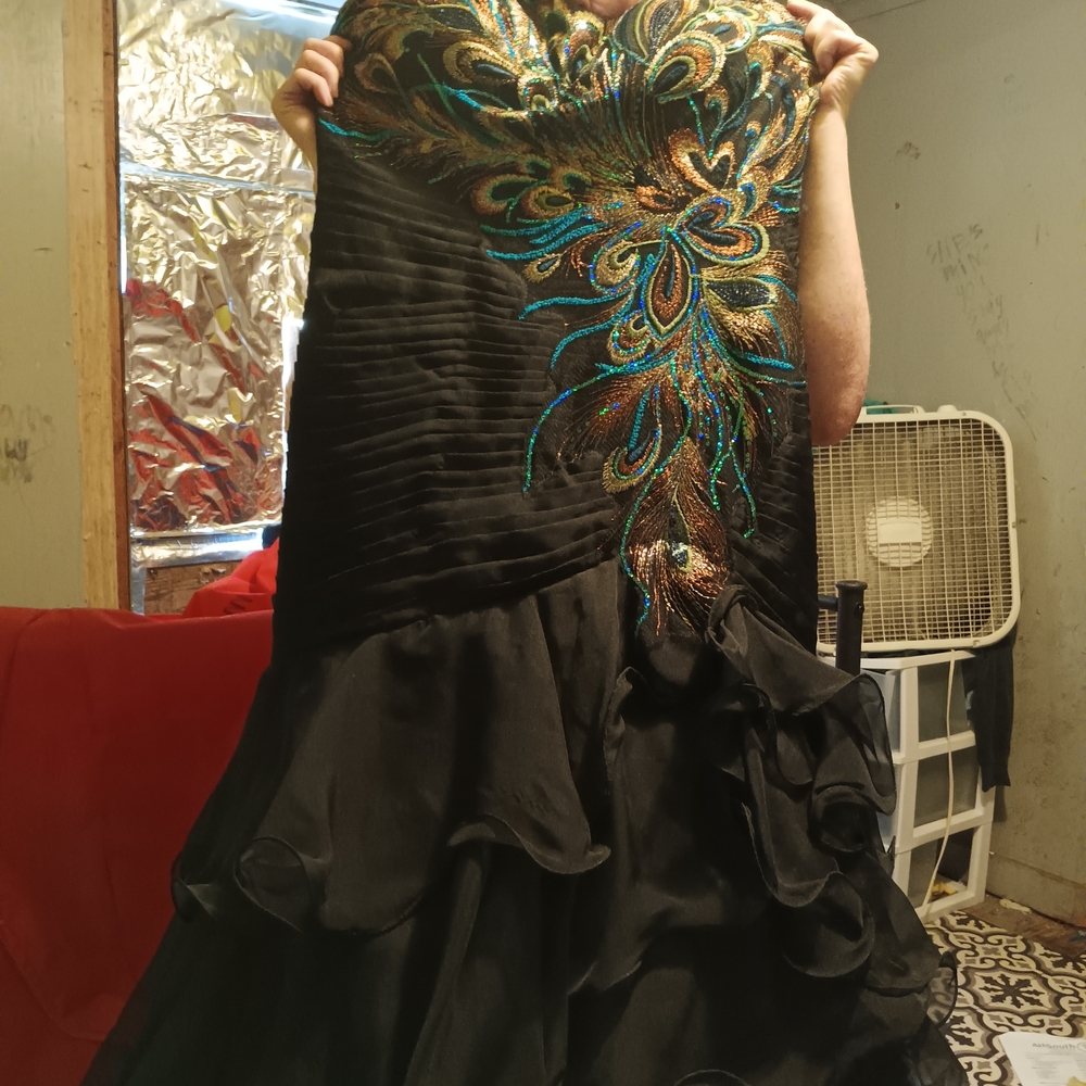 Elegant Black Dress with Peacock Embroidery